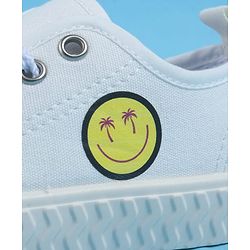 Pine Kids Lace Up Casual Shoes With Smiley Print - White