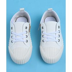 Pine Kids Lace Up Casual Shoes With Smiley Print - White