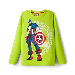 Pine Kids Marvel Single Jersey Knit Full Sleeves Night Suit With Captain America Graphics - Limegreen