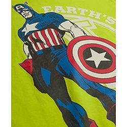 Pine Kids Marvel Single Jersey Knit Full Sleeves Night Suit With Captain America Graphics - Limegreen