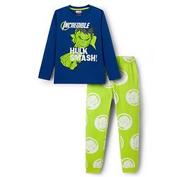 Pine Kids Single Jersey Knit Full Sleeves Night Suit With Hulk Graphics - Navy Blue & Green