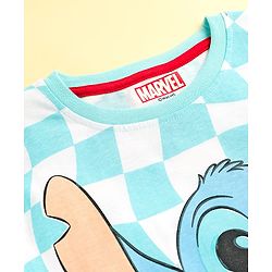 Pine Kids Disney Single Jersey Knit Full Sleeves Night Suit With Stitch Graphics - Light Blue