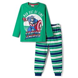 Pine Kids Marvel Single Jersey Knit Full Sleeves Night Suit with Captain America Graphic & Stripes - Green