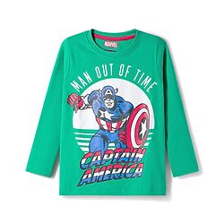 Pine Kids Marvel Single Jersey Knit Full Sleeves Night Suit with Captain America Graphic & Stripes - Green