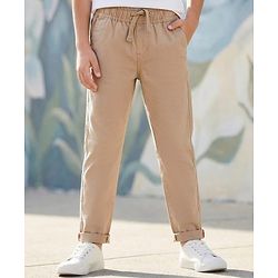 Pine Kids Cotton Elastane Woven Full Length Solid Trouser - Beige