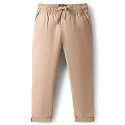 Pine Kids Cotton Elastane Woven Full Length Solid Trouser - Beige