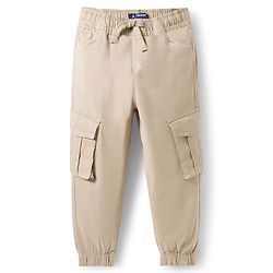Pine Kids Cotton Elastane Woven Full Length Solid Trouser - Beige