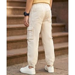 Pine Kids Cotton Elastane Woven Full Length Solid Color Trouser - Beige