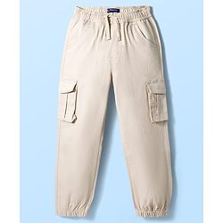 Pine Kids Cotton Elastane Woven Full Length Solid Color Trouser - Beige