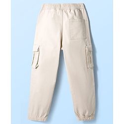 Pine Kids Cotton Elastane Woven Full Length Solid Color Trouser - Beige