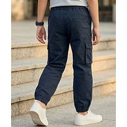 Pine Kids Cotton Elastane Woven Full Length Solid Color Trouser - Navy Blue