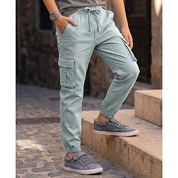 Pine Kids Cotton Woven Full Length Solid Jogger With Cargo Pockets - Light Blue