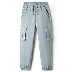 Pine Kids Cotton Woven Full Length Solid Jogger With Cargo Pockets - Light Blue