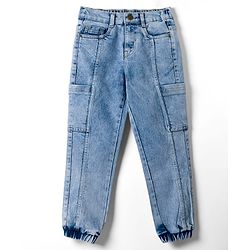 Pine Kids Denim Woven Full Length Washed Jeans With Pockets - Blue
