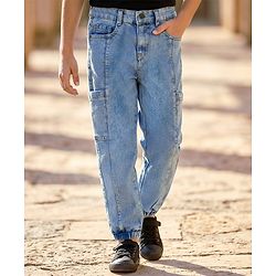 Pine Kids Denim Woven Full Length Washed Jeans With Pockets - Blue