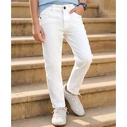 Pine Kids Denim Woven Full Length Washed Jeans - White