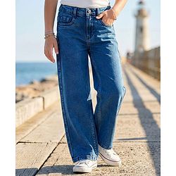 Pine Kids Denim Woven Ankle Length Washed Jeans With Pockets - Blue