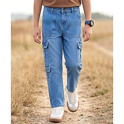 Pine Kids Woven Full Length Washed Denim Jeans - Blue