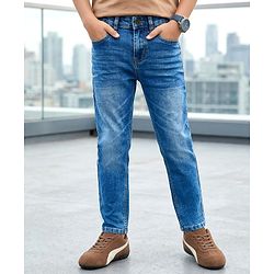 Pine Kids Denim Woven  Full Length Washed Jeans - Blue