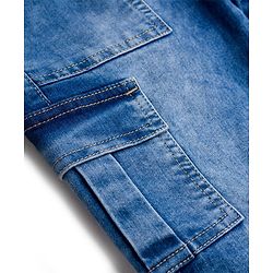 Pine Kids Denim Woven Full Length Solid Color Jeans with Cargo Pockets - Blue