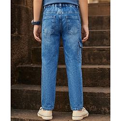 Pine Kids Denim Woven Full Length Solid Color Jeans with Cargo Pockets - Blue