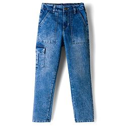 Pine Kids Denim Woven Full Length Solid Color Jeans with Cargo Pockets - Blue