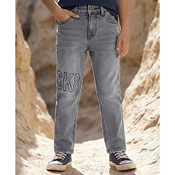 Pine Kids Denim Woven Full Length Jeans With Text Print - Grey