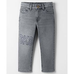 Pine Kids Denim Woven Full Length Jeans With Text Print - Grey