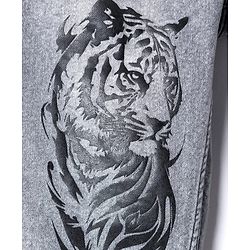 Pine Kids Denim Woven Full Length Jeans With Tiger Print - Grey