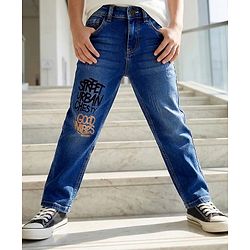 Pine Kids Denim Woven Full Length Jeans With Text Print - Blue