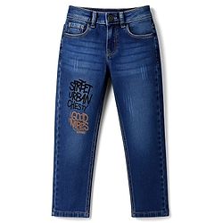 Pine Kids Denim Woven Full Length Jeans With Text Print - Blue