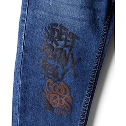 Pine Kids Denim Woven Full Length Jeans With Text Print - Blue