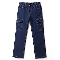 Pine Kids Denim Woven Full Length Washed Jeans With Cargo Pocket - Blue