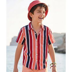 Pine Kids Cotton Woven Half Sleeves Shirt With Stripes - Multicolour