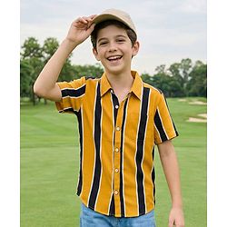 Pine Kids Cotton Woven Half Sleeves Shirt With Stripes - Multicolour