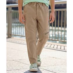 Pine Kids Cotton Elastane Woven Full Length Solid Colour Trouser Pant - Tan