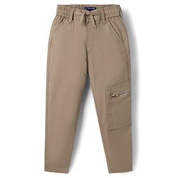 Pine Kids Cotton Elastane Woven Full Length Solid Colour Trouser Pant - Tan