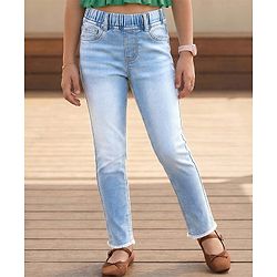 Pine Kids Denim Woven Ankle Length Washed Jeggings - Light Blue