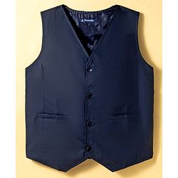 Pine Kids Cotton Woven Full Sleeves Solid Party Shirt With Waistcoat - Navy Blue