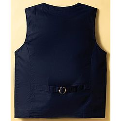 Pine Kids Cotton Woven Full Sleeves Solid Party Shirt With Waistcoat - Navy Blue