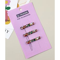 Pine Kids Hair Alligator Pins with Dimand Applique -Multicolor