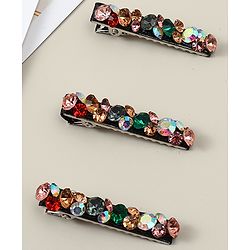 Pine Kids Hair Alligator Pins with Dimand Applique -Multicolor