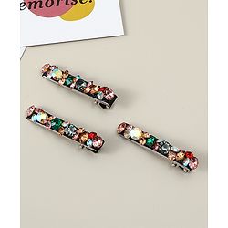 Pine Kids Hair Alligator Pins with Dimand Applique -Multicolor