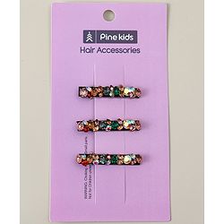 Pine Kids Hair Alligator Pins with Dimand Applique -Multicolor
