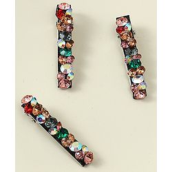 Pine Kids Hair Alligator Pins with Dimand Applique -Multicolor