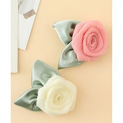 Pine Kids Hair Clips With Floral Applique Pack of 2 - Cream & Pink