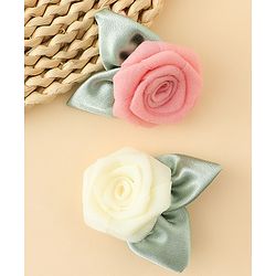 Pine Kids Hair Clips With Floral Applique Pack of 2 - Cream & Pink