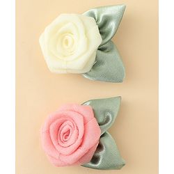 Pine Kids Hair Clips With Floral Applique Pack of 2 - Cream & Pink