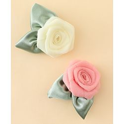 Pine Kids Hair Clips With Floral Applique Pack of 2 - Cream & Pink