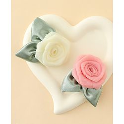 Pine Kids Hair Clips With Floral Applique Pack of 2 - Cream & Pink